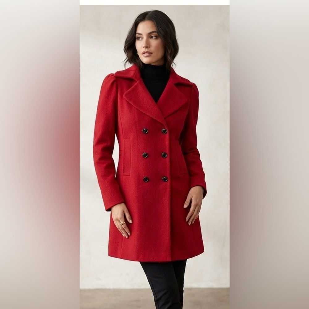 Vintage G2000 Red double-breasted peacoat pockets 70%/10% wool/cashmere 34(S/XS)